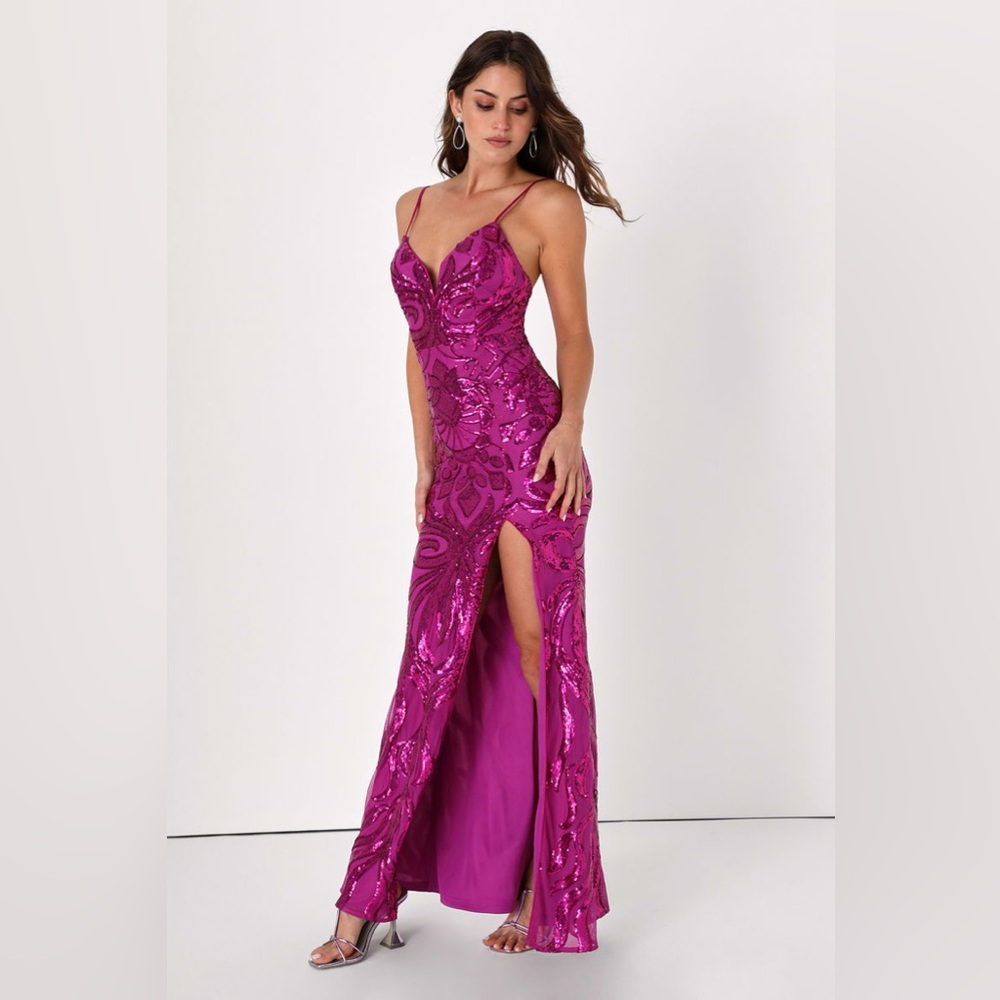NEW Lulus Made for Magic Magenta Sequin Mermaid Maxi Dress Size XL